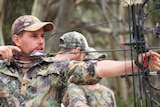 Zach Slattery takes aim with his compound bow on Kangaroo Island.