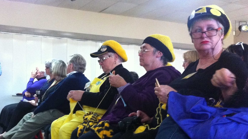 Members of the Knitting Nannas Against Gas group at the Planning Assessment Commission hearing in Narrabri.