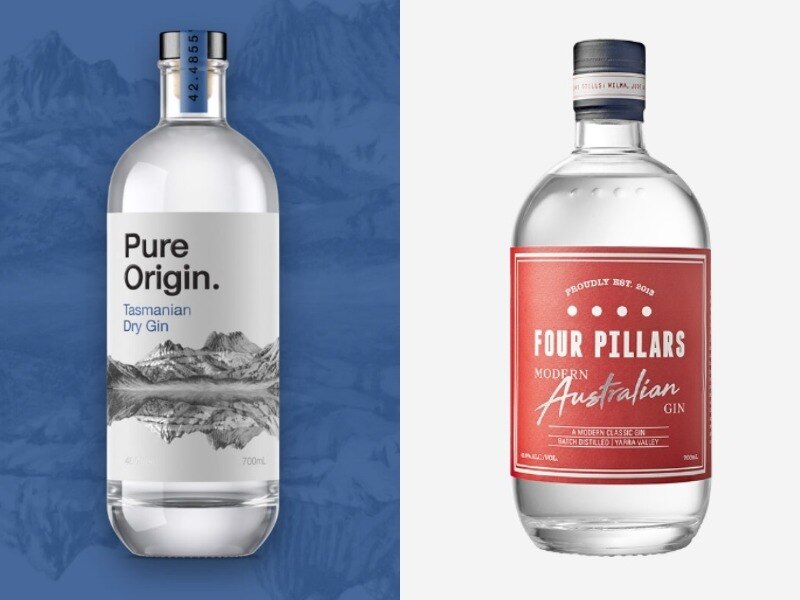 two bottles of gin side by side