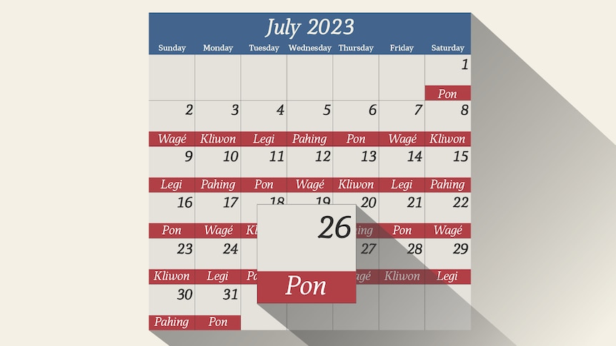A graphic of Javanese calendar in the month of July 2023.