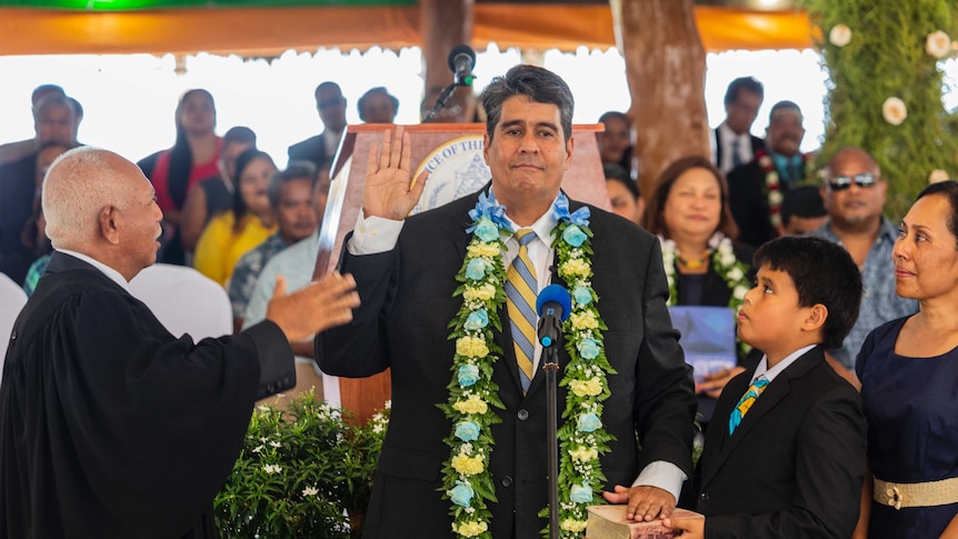 New Palau President Surangel Whipps Jr being sworn in 21 January 2021