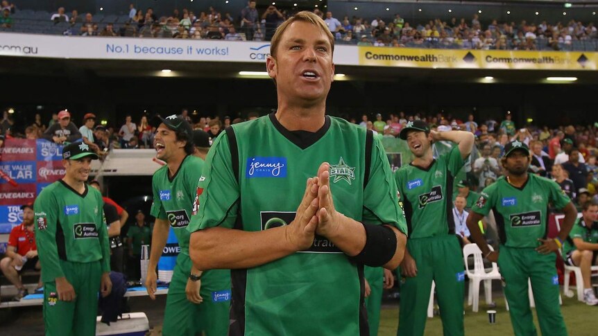 Shane Warne prepares to lead the Melbourne Stars in their Big Bash game against the Renegades.