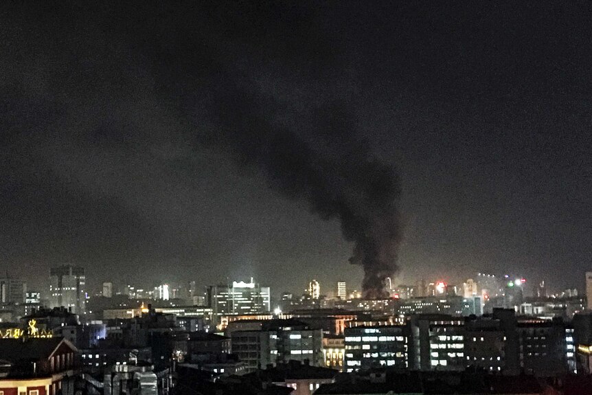 Smokes rises above buildings in Ankara after an explosion.