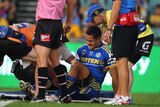 Worrying sign ... Jarryd Hayne receives medical attention against the Warriors