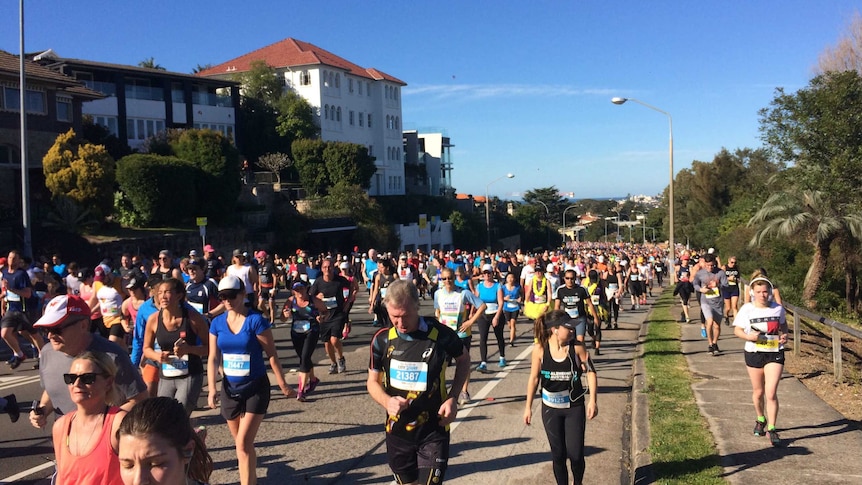 Runners tackle Heartbreak Hill in the 2017 City to Surf from Sydney's CBD to Bondi Beach.