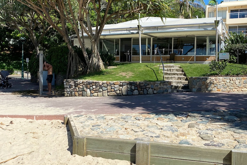 Closed Sails restaurant and beach at Noosa.