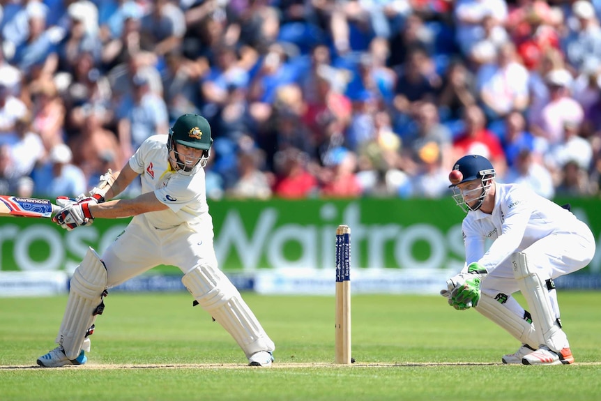 Chris Rogers plays a shot in Cardiff