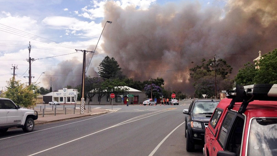 A view from Mallala as a bushfire burns near the town, November 25 2015.
