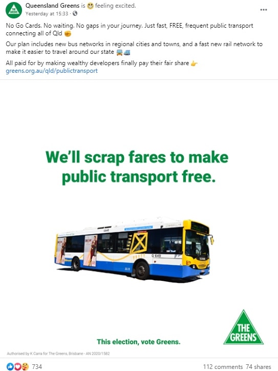 A Queensland Greens Facebook election ad