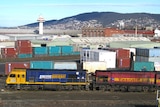 Hobart railyards with train