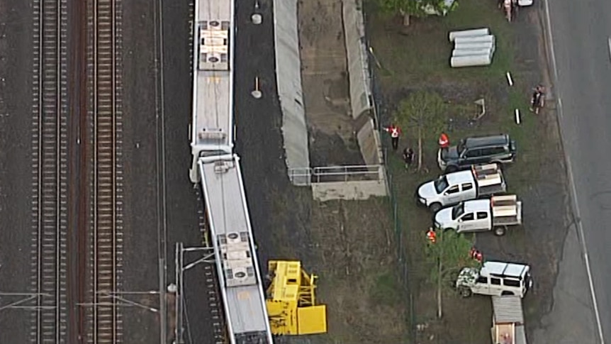 An NGR train off the rails at Wulkaraka, west of Brisbane