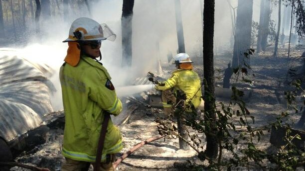 Firefighters on the Sunshine Coast battle a blaze that has destroyed a number of caravans in the hinterland suburb of Doonan.