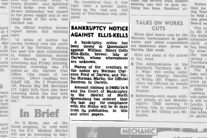 A bankruptcy notice in an old newspaper