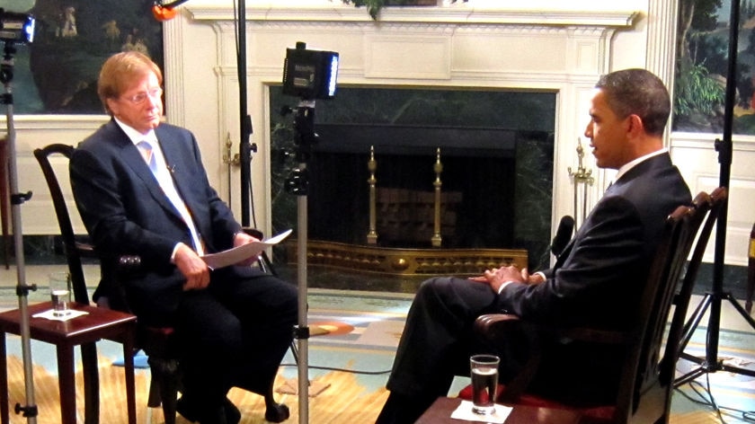 Kerry O'Brien (left) interviews US President Barack Obama
