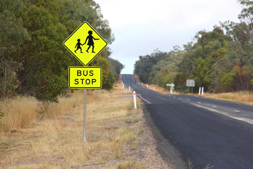 School bus stop beside highway