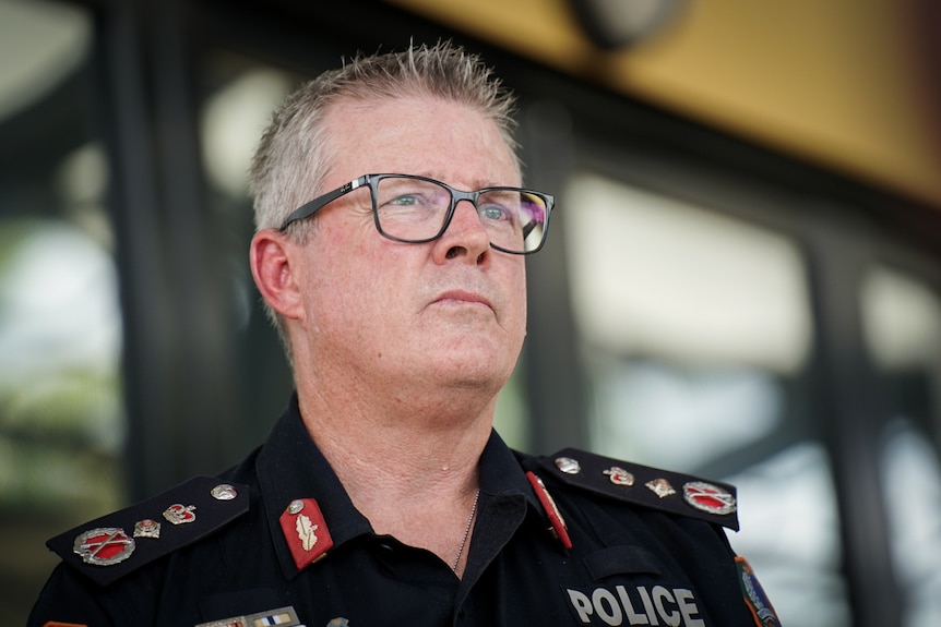 Northern Territory Police Commissioner Jamie Chalker addressing the media at a press conference.