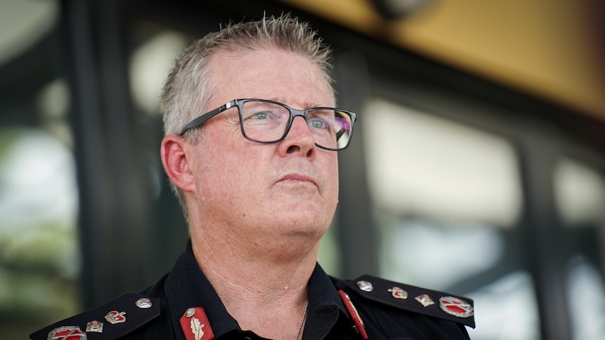 Northern Territory Police Commissioner Jamie Chalker addressing the media at a press conference.