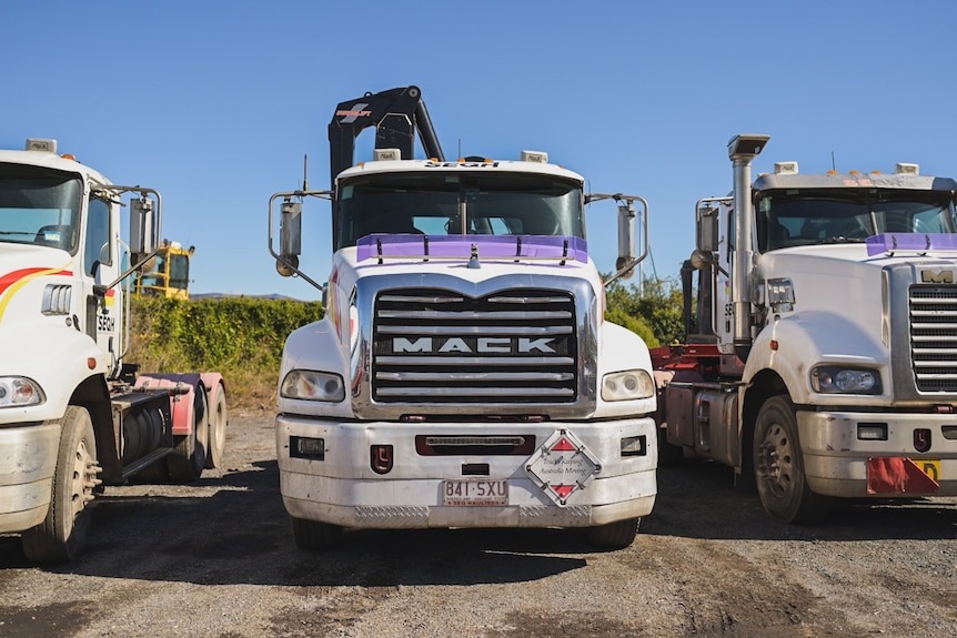 The front of a Mack truck. 