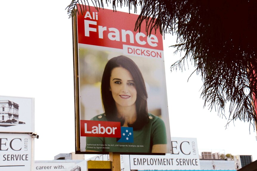 A corflute for Labor candidate Ali France.