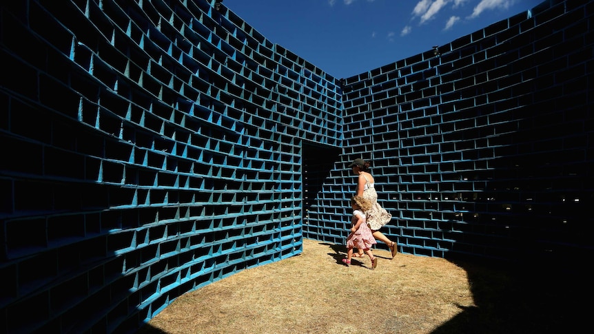 The sculpture 'Pallet Pavillion' is displayed at the Sculpture by the Sea exhibition in Bondi