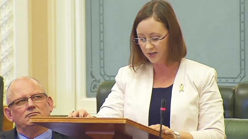 Attorney-General Yvette D'Ath in Parliament, watched by Police Minister Bill Byrne