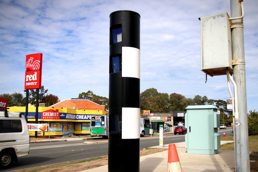 A speed camera on a busy suburban road in Perth