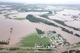 Aerial of flooded town of Giru and surrounding area, south-east of Townsville in north Queensland.