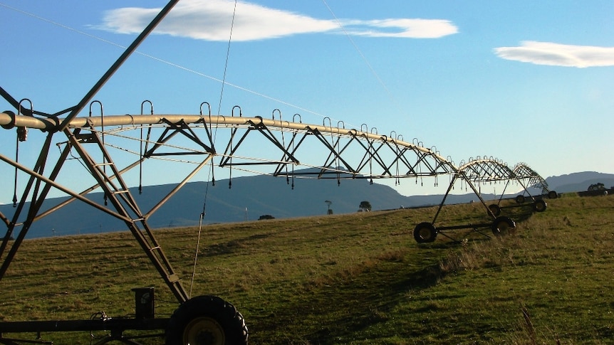 A typical pivot waiting for water from a Tasmanian irrigation scheme