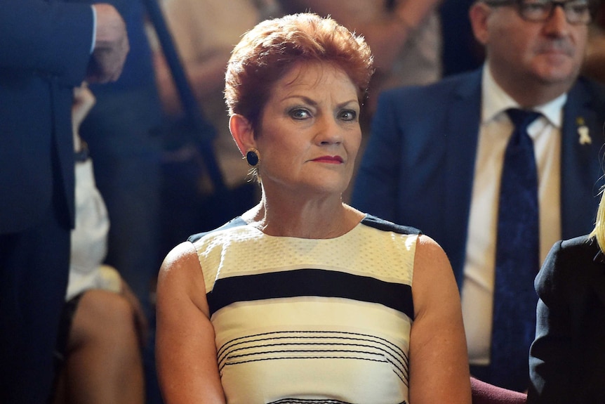 One Nation party leader Pauline Hanson attends the White Ribbon Day breakfast event