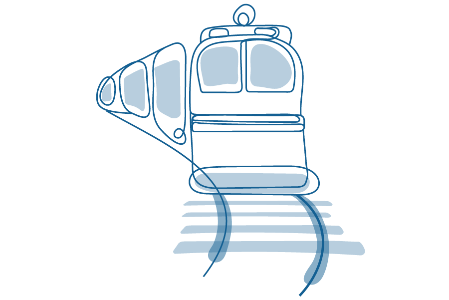 An illustration of a train moving down the tracks.