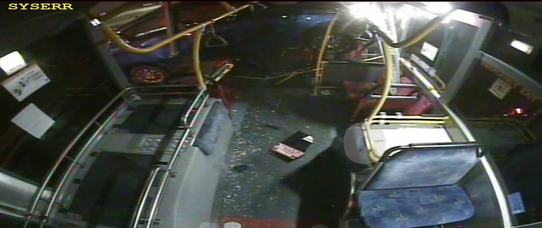 New vision shows moment airborne car hit Brisbane bus