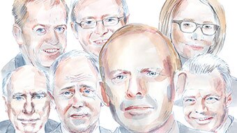 Illustration of recent Australian political leaders, including Tony Abbott, Kevin Rudd, Julia Gillard and Malcolm Turnbull.