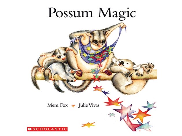 The cover of the book Possum Magic, showing two possums on a branch.