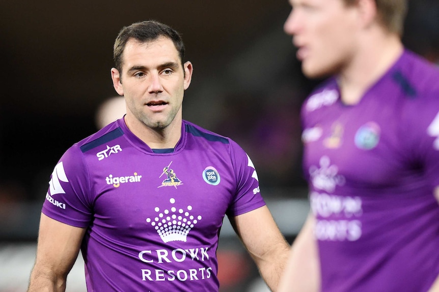 Storm hooker Cameron Smith warms up before the round 25 NRL match against the Broncos on August 26, 2016.