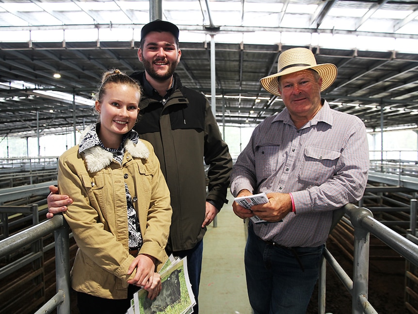 Kelsey Lyle, Josh Laarhoven and Bruce Lyle at the Casino Saleyards.