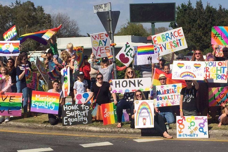 Same-sex marriage supporters at the Oxford Street roundabout