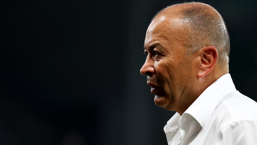Eddie Jones looks pensive after the Wallabies lost to Fiji at the 2023 Rugby World Cup.