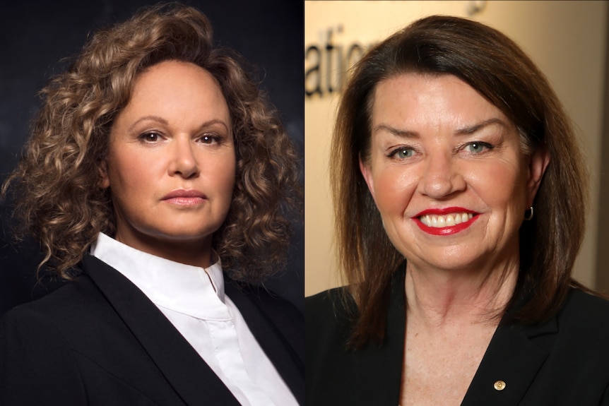 Leah Purcell is on the left and Anna Bligh is on the right. Leah looks strong and proud. Anna is smiling with red lipstick on.