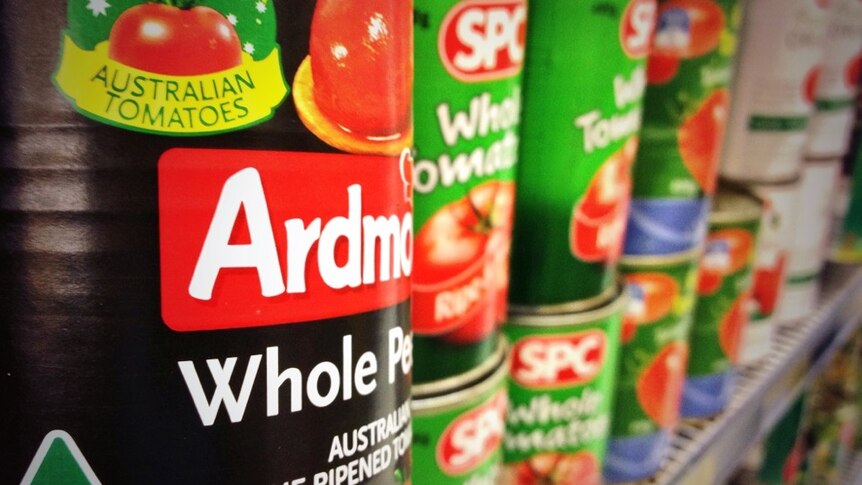 Australian tinned tomatoes on the supermarket shelves