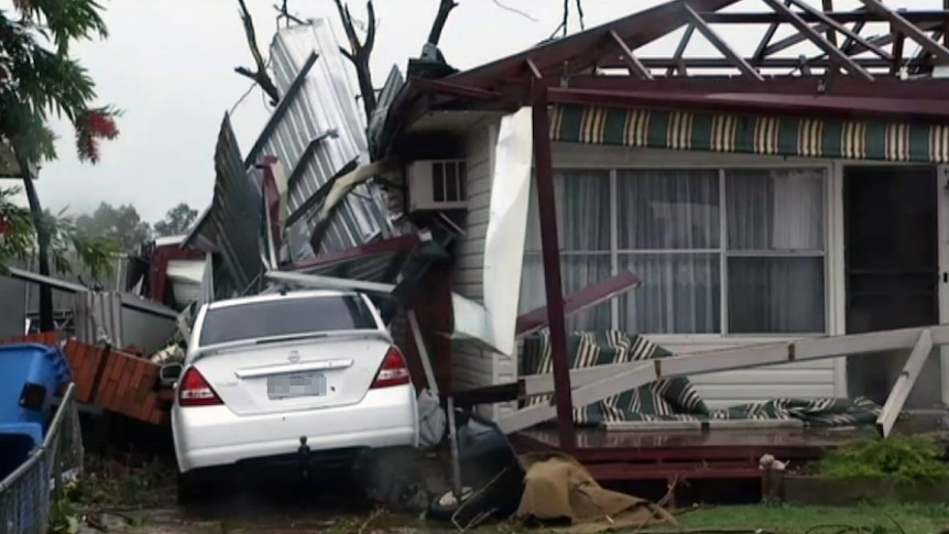 A home in Strathmerton significantly damaged after storms tore through the area.