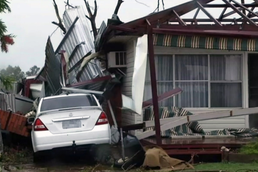 A home in Strathmerton significantly damaged after storms tore through the area.