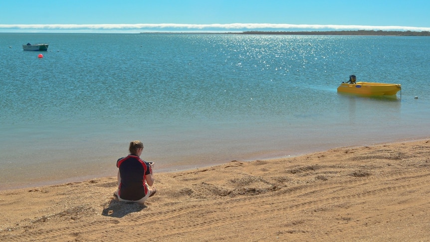 A woman captures pictures of the morning glory from Sweers Island.