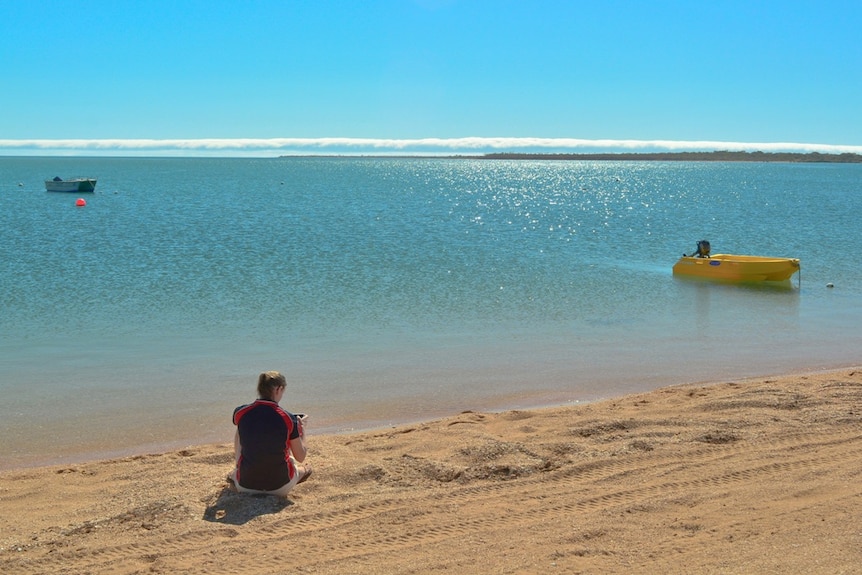 A woman captures pictures of the morning glory from Sweers Island.