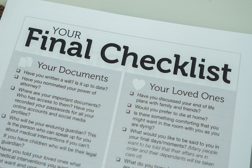 A printed document titled 'Your Final Checklist' laying on a table.