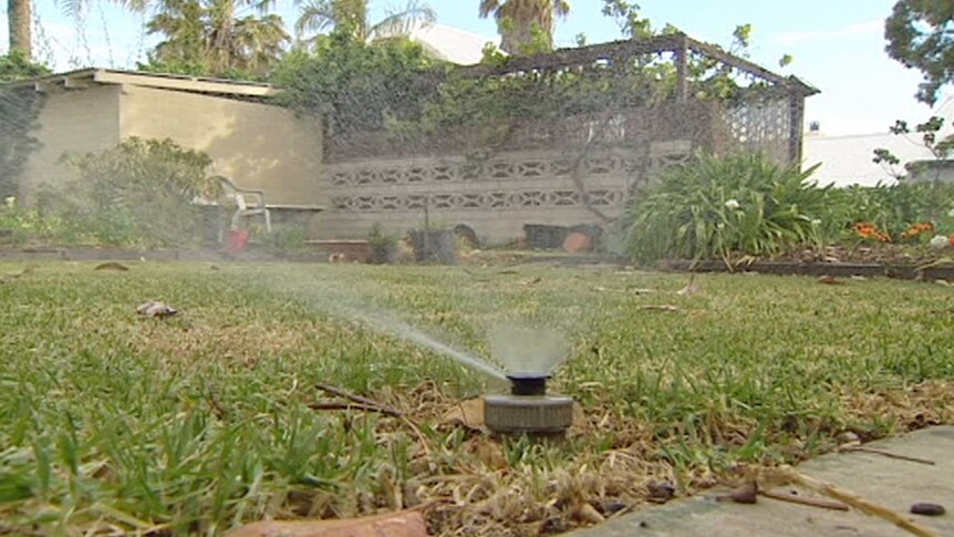 Video still: Backyard sprinkler in Canberra watering lawn Generic April 2012