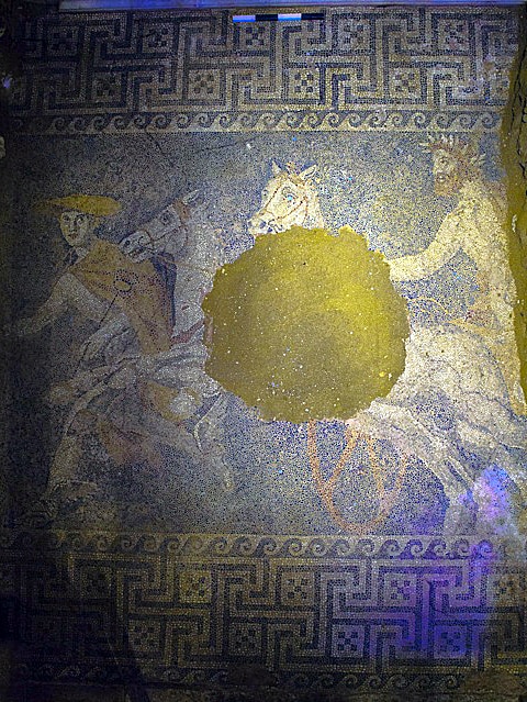 A mosaic found at Alexander The Great-era tomb in Amphipolis