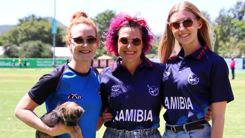 Amé Mouton pictured with friends at the cricket in Namibia