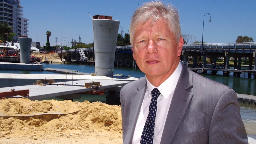 Bill Marmion at the Mandurah Bridge construction site.