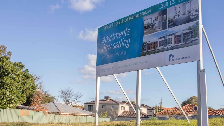 Apartments now selling sign in Maylands, in Perth's inner east.