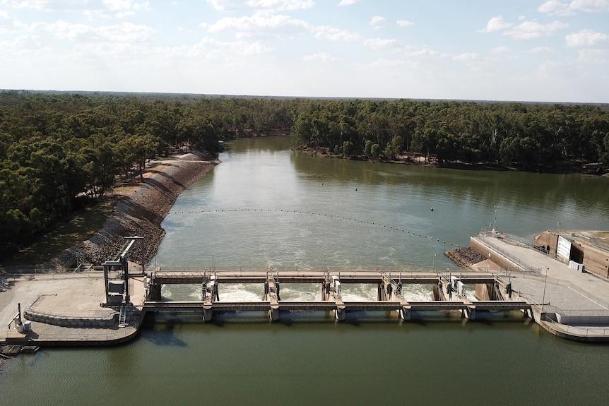 A weir separates a big river.